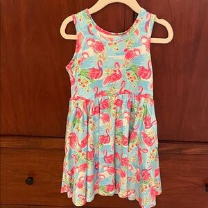 Tropical Flamingo Kids Dress - Pink and Blue